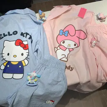 Hellokitty Sanrio Kawali Benim Melodi Ev Giysileri Uzun Kollu Hırka Şort Pijama Gevşek Tatlı Sevimli doğum günü hediyesi Kızlar İçin