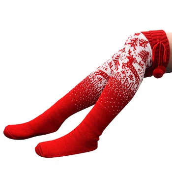 hirigin 2023 Kadın Sonbahar Sıcak Örgü Çorap Noel Elk Baskı İlmek Diz Üzerinde Uzun Çorap Çorap Uzun Çorap Kız Bayan