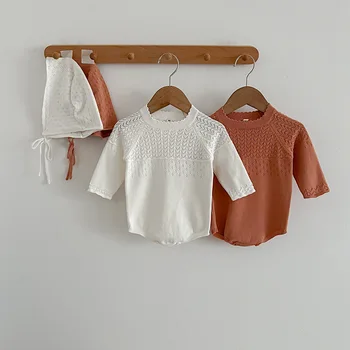 HoneyCherry Sonbahar Bebek Düz Renk Jumper Bodysuit Bebek Kız Moda Cut-out Örme Bodysuit Bebek Giysileri