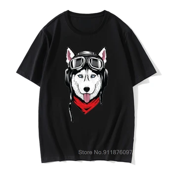 Husky Kask Baskılı Erkek T shirt Kısa kollu günlük t-shirt Hipster Cep Sevimli Sibirya Husky / Chihuahua tees Serin Üstleri