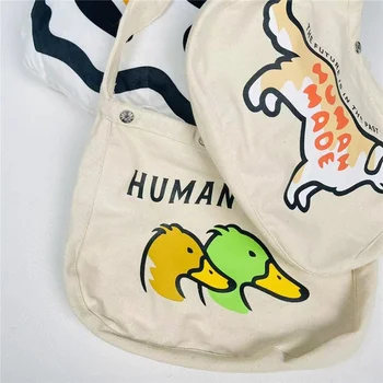 INSAN yapımı Köpek Tote Logo Sırt Çantaları Erkek Kadın Ördek Grafik İNSAN yapımı Çanta Yüksek Kaliteli kanvas postacı çantası