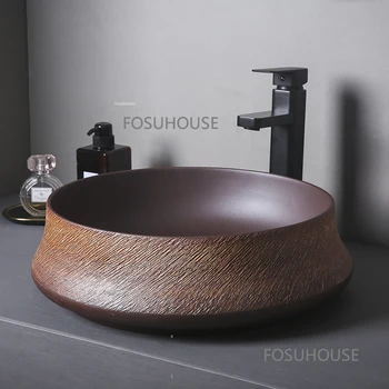 Iskandinav seramik lavabo yuvarlak ışık lüks mat yaratıcı banyo lavabo ev banyo malzemeleri balkon tek lavabo