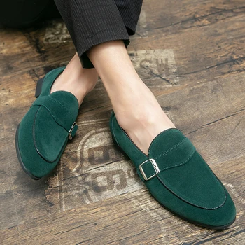 Italyan Tarzı gündelik erkek ayakkabısı Yeşil Rahat Moda Lüks rahat ayakkabılar erkek deri ayakkabı Süet Loafer'lar Büyük Boy 38-4