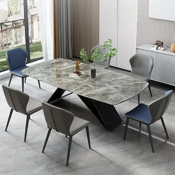 Işık lüks parlak kaya döşeme yemek masası modern minimalist dikdörtgen yemek masası minimalist ev yemek masası
