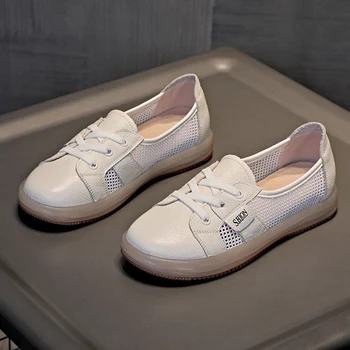 İlk Katman İnek Derisi Küçük Beyaz spor salonu ayakkabısı Kadın Yaz Kadın Nefes Sığ Ağız 2023 İnek Derisi Yumuşak Taban Slip-on