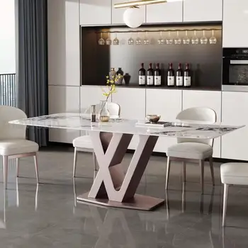 İskandinav mermer yemek masası Dikdörtgen mutfak sandalyeleri Moda Konsol yemek masası Çelik Çerçeve Tavolo Pranzo mutfak mobilyası