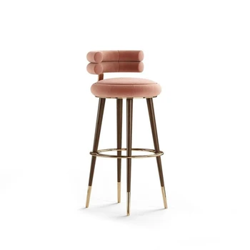 İskandinav Tasarımcı Arka bar sandalyeleri mutfak mobilyası Modern Lüks katı ahşap Ev Bar sandalyeleri Otel Resepsiyon Bar Taburesi Özel