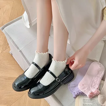 Japon Kawaii Sevimli Ruffles Çorap Kolej Tarzı Okul Kızlar Kısa Çorap Kadın Rahat Moda Düz Renk Düşük Kesim Ayak Bileği Çorap