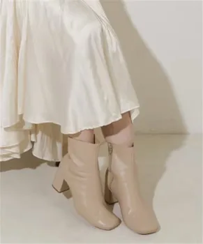 Japon Vintage Kadın Ayakkabı Kalın Topuk Fermuar Botas Mujer Moda İns Yuvarlak Ayak Zapatos Mujer 2023 Sonbahar Yeni Çizmeler