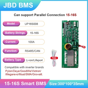 JBD Akıllı İnvertör Enerji Depolama BMS Lifepo4 Kurulu li - ion pil 15S 16S 48V 60V pil yönetim sistemi Paralel Bağlantı