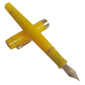 Jinhao 100 dolma kalem Hatıra Reçine İyi Kalem Ucu 18 kgp Altın Sandviç İnce Tod Küçük İş Ofis Hediye kalem sarı