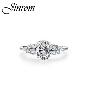 Jinrom S925 Ayar Gümüş Yüzük Kadın Moda Yüksek Kaliteli Zirkon Kakma Yüksek Karbonlu Elmas Teklif Nişan Yüzüğü