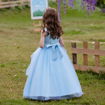 Kabarık Güzel Çiçek Kız Elbise Aplikler Kolsuz İlk Communion Düğün Doğum Günü Balo Parti Ziyafet resmi giysi