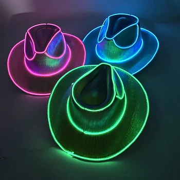 Kablosuz Disko ışık Led Gelin Cowgirl şapka parlayan ışık çubuğu kap bekarlığa veda Partisi malzemeleri yanıp sönen Neon batı kovboy şapkası