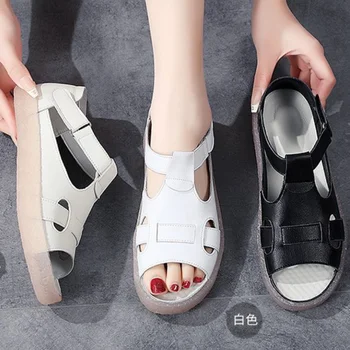 Kadın Burnu açık platform sandaletler 2023 Yaz Roma T-kayışı Düz Rahat Sandalet Kadınlar için Açık Artı Boyutu Ayakkabı Bayanlar Sandalet