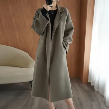 Kadın Hırka Mont Katı Sonbahar Kış Vintage Streetwear Orta Uzunlukta Turn-Aşağı Yaka Giyim Kadın Rahat Gevşek Ceketler