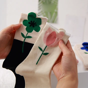 Kadın Kaykay Çorap Çiçek Lale Desen Sevimli Kawaii Japon Kore Tarzı Harajuku Komik Nefes Rahat Çiçek Çorap