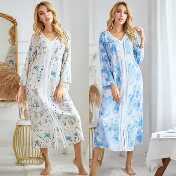 Kadın Pijama Elbise Dokuma Baskı Uzun Ev Mobilya Elbise Kazak Pijama Elbise pijama kadın