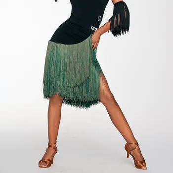 Kadınlar için yeşil Püskül Tasarım Kadın Latin Dans Etek Elbise Yarışması Balo Salonu Kostüm NY01 CL030
