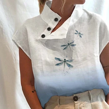 Kadınlar Vintage Bluz Moda Kısa Kollu Zarif Pamuk Beyaz Gömlek Yaz Casual Chic Y2K Streetwear Tunik Üstleri