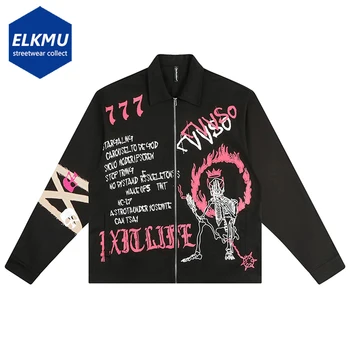 Kafatasları Nakış Moda Ceket Erkekler Mektubu Baskılı Trend Zip-up Ceketler Harajuku Streetwear Punk Ceket Hip Hop Gevşek Dış Giyim