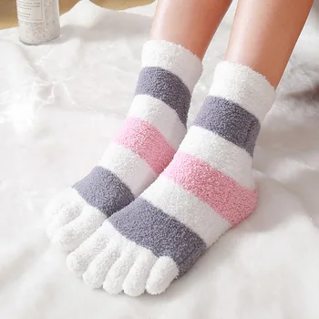 Kalın Beş Parmak Çorap Kış Sıcak Artı Kadife Bölünmüş Ayak Çorap Yumuşak Rahat Havlu Çorap Kat Çorap Ter emici Çizgili Bölünmüş