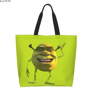 Karikatür Canavar Shrek Bakkaliye Alışveriş Çantaları Moda Baskı Tuval Shopper kol çantası Çanta Büyük Kapasiteli Dayanıklı Çanta