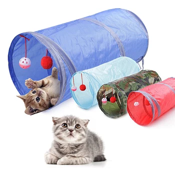 Katlanabilir Pet Tünel Kedi Yavru Oyun Çoklu Renk 50x25cm 2 Delik Oyun Tüpü Komik Uzun Tünel Yavru Oyuncak evcil hayvan malzemeleri
