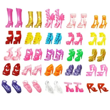 Kawaii Moda Bebek Aksesuarları Rastgele 20 Çift/Çok yüksek topuklu ayakkabı Şeyler Barbie DIY Çocuk Oyunu Noel Hediyesi