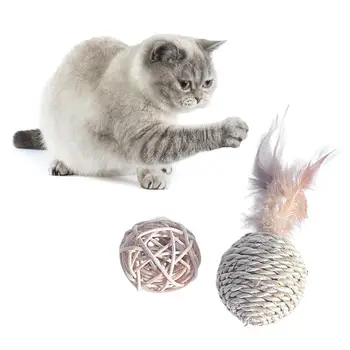 Kedi Topu Oyuncaklar Pet Rattan Topları Tüylü Sessiz Kedi Egzersiz Oyuncaklar Kapalı Açık Yavru Kedi İnteraktif Top Oynamak için