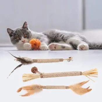 Kedi Çiğnemek Sopa Tüy Polygonum Ahşap Sisal Halat Diş Temizleme İnteraktif Pet Molar Oyuncak Yavru Teaser Oyuncak Pet Malzemeleri