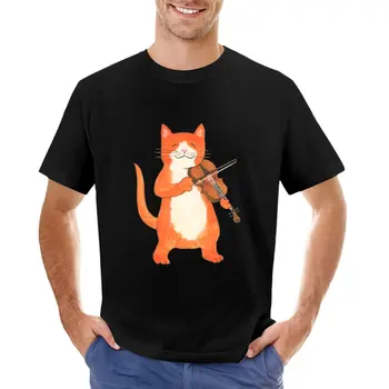 Kemancı Kedi T-Shirt kedi gömlek ağır t shirt anime giyim anime Kısa kollu tee erkekler