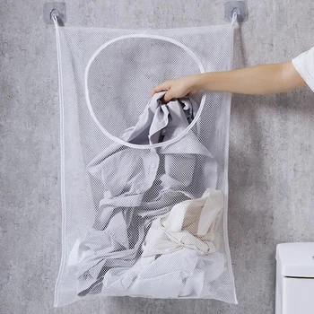 Kirli giysi saklama Çantası Sepeti Çerçeve Kova Katlanabilir file çamaşır Banyo Duvar Asılı Ev Giyim Organizatör Kanca ile
