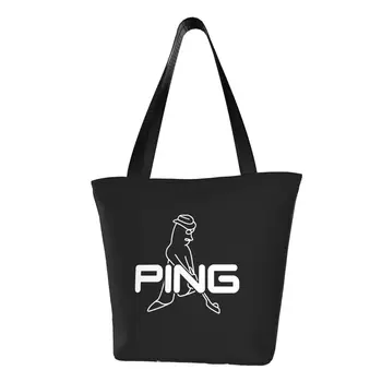 Komik Golf Logo Alışveriş Tote Çanta Kullanımlık Tuval Bakkal Shopper Omuz Çantası
