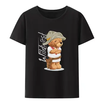 Komik Karikatür Ayı Kovboy Kostüm Rahat Pamuklu T Shirt Erkek Kadın Kısa kollu Hipster Tees Yaratıcı Y2k Nefes Serin Üstleri