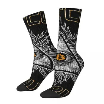 Komik Çılgın Çorap Erkekler için Bitcoin Güveniyoruz Vintage Kripto Madenciler Meme Nefes Desen Baskılı Ekip Çorap Dikişsiz Hediye