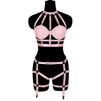 Koşum kadın İç Çamaşırı Sutyen Seksi İç Çamaşırı Goth Göğüs Pentagram Kılıç Jartiyer Kemer Vücut Esaret BDSM Çorap Jartiyer Seti