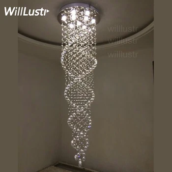 Kristal Kolye Lamba Çift Spiral K9 Kristal Tavan Avize LED Ampul Süspansiyon Asılı Aydınlatma Merdiven Salonu Villa Alışveriş Merkezi