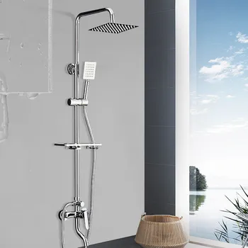 Krom / Siyah Kaplama Banyo Duş Seti Ev Bakır Duş Musluk Duvara monte Küvet Musluk yağmur biçimli duş