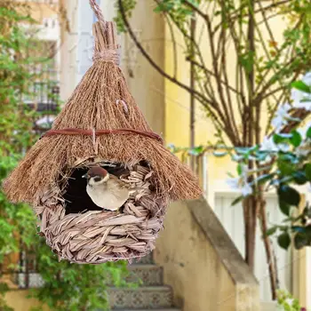 Kuş Evi El Dokuma Kuş Evi Papağan Yuva Ev Çim Asılı Kuş Kulübe Açık Pencere için Çim Bahçe Dışında