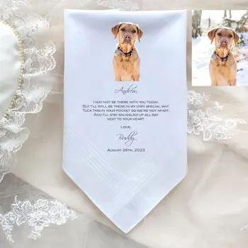 Köpeğinizden Düğün Mendili, Gelin için Hediye, Köpekten Damat için Hediye, Fotoğraf seçenekli kişiye özel mendil