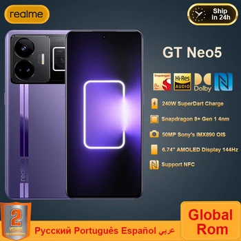 Küresel ROM realme için GT NEO5 Snapdragon 8 + Gen 1 150/240W Süper Şarj 6.74 1.5 K AMOLED 144HZ 50MP IMX890 NFC