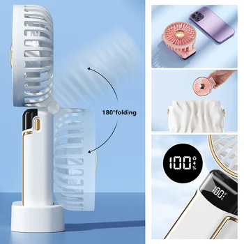Küçük Elektrikli Fan USB Şarj Edilebilir 5 Hız Ayarlanabilir Hava Soğutma Elektrikli Fan dijital ekran Çok Fonksiyonlu Ev Ofis için