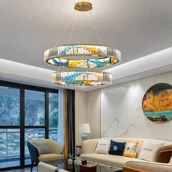 Kısılabilir Vitray Oval Avize Post-modern Ev Dekor halka ışık Yemek Odası Oturma odası yatak odası tavan led ışıkları