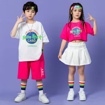 Kızlar Hip Hop Mavi Tee Sokak Dansı Erkek Harfler T-shirt Şort Giyim Setleri Çocuklar Yaz Serin Kıyafet Çocuk Kostümleri