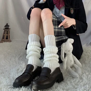 Kış Y2K bacak ısıtıcıları Punk Lolita Gotik aksesuarları Elastik Örme çorap kadın Japon kız bacak koruyucu çorap Legging