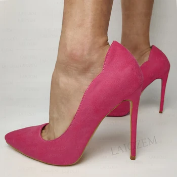LAIGZEM Kadın Pompaları Sivri Burun Ince Yüksek Topuklu Faux Süet Parti Sandalet Bayanlar Ayakkabı Zapatos Mujer Büyük Boy 41 43 45 47