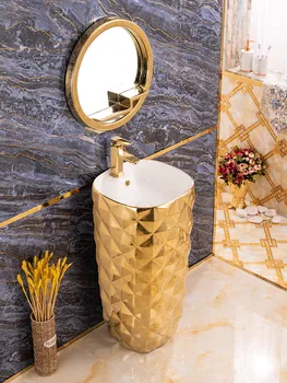Lavabo, altın entegre, zemine monte, bağlantılı kolon lavabo, lavabo ve lavabo
