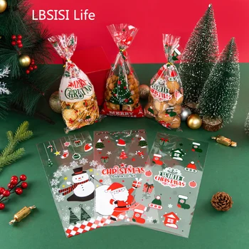 LBSISI Ömrü 50 adet hediye keseleri Noel Aperatif Yiyecek Çerez Çikolatalı Ekmek Şeker Kek Bisküvi Ambalaj Bebek Duş Çocuk Parti