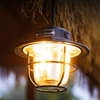 LED kamp feneri Vintage 200LM Kamp Lambası Kademesiz Karartma Tip-C USB Şarj Edilebilir Yürüyüş Balıkçılık için Acil